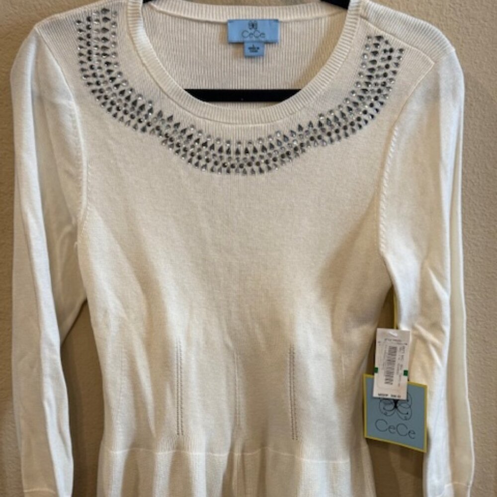 NWT CeCe Antique White Champagne Soiree Sweater - Large